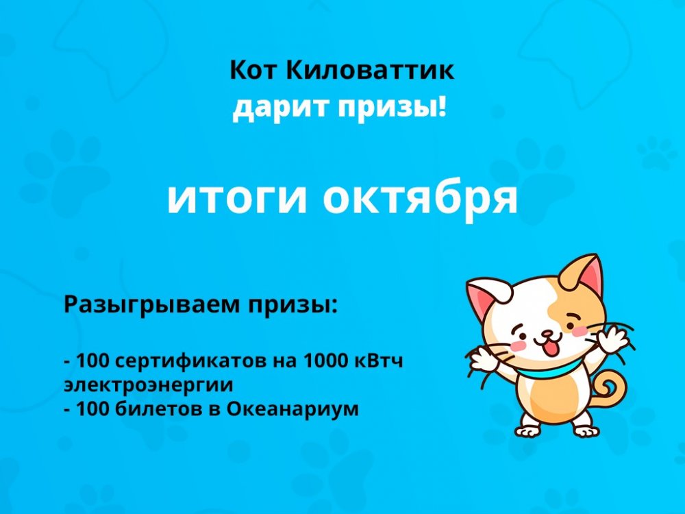Итоги октябрьского этапа акции "Кот Киловаттик дарит призы"